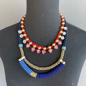 Stella & Dot statement Necklace lot - rope - rhinestones - red - blue - chain